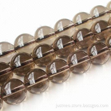 Round smoky quartz semi-precious gemstone, beaded strand
